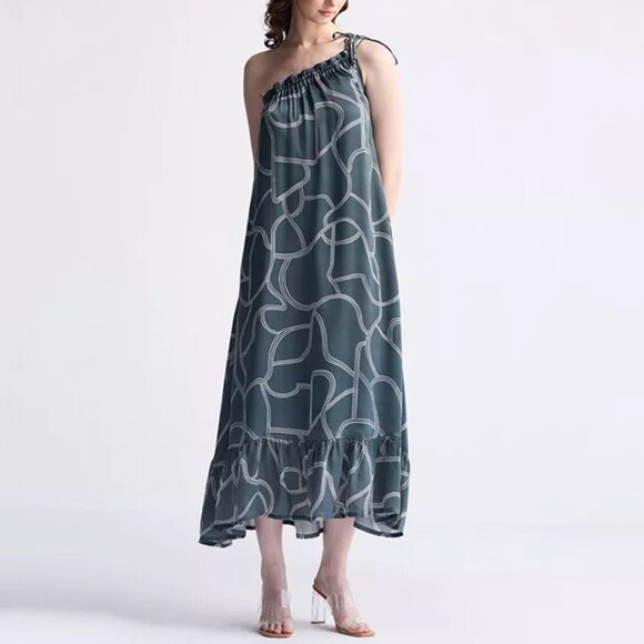 NWT Reistor One Shoulder Maxi Dress in Abstract Stripes Size 2XL - Picture 3 of 8